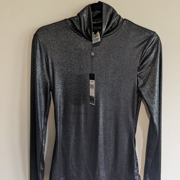 BCBGENERRATION Black metallic turtleneck top - Picture 1 of 11